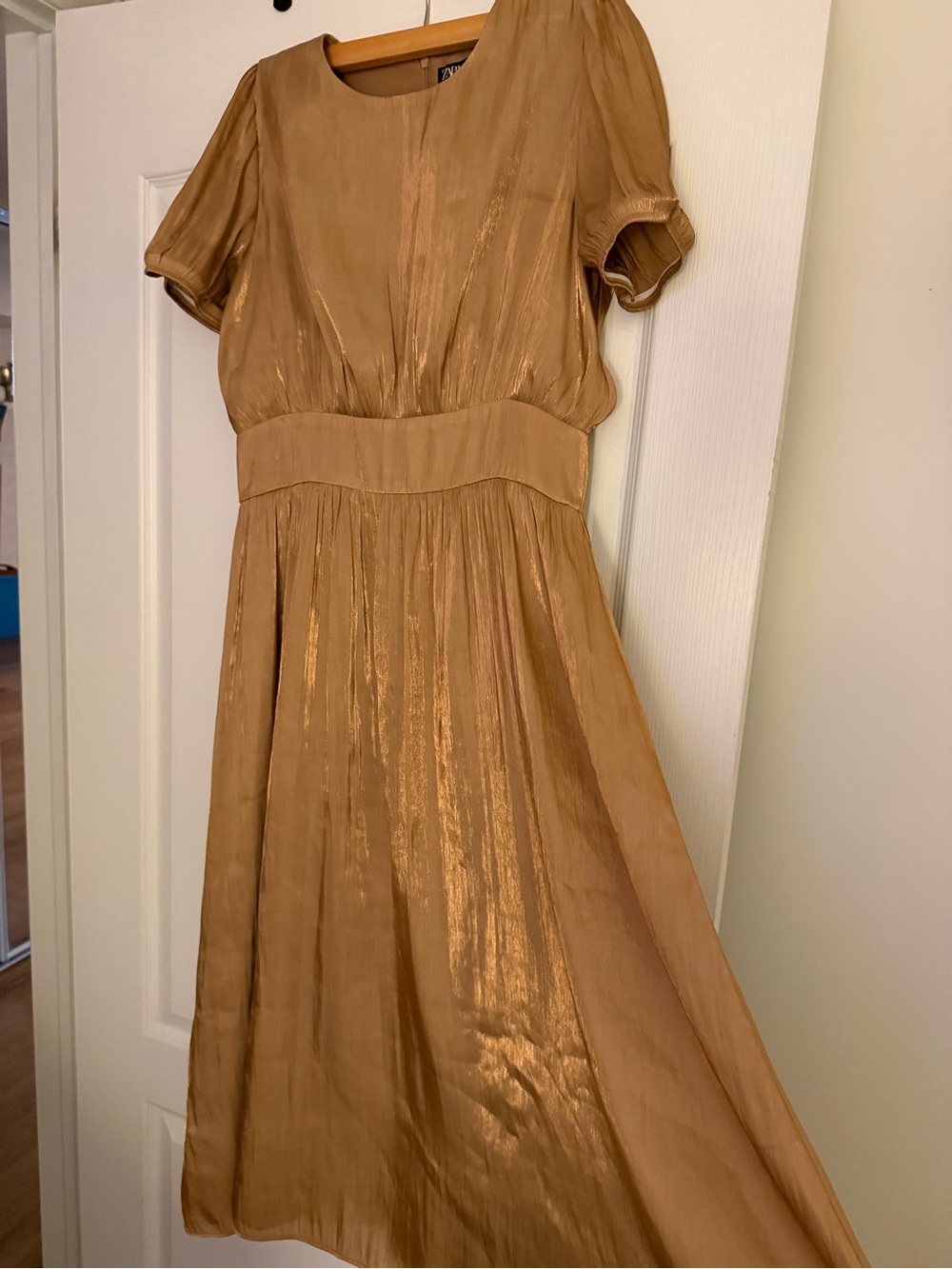 Zara Golden Tan Short-Sleeve Midi Dress